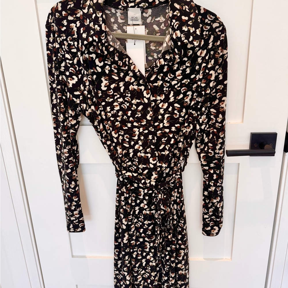FOS Amsterdam black, brown and tan wrap dress